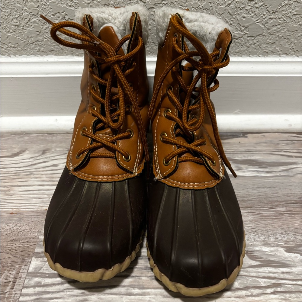 DKSUKO Women's Lace UP Two-Tone Rain Duck Boots